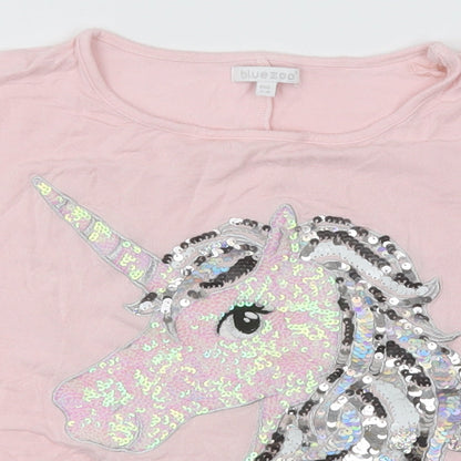 Blue Zoo Girls Pink  Viscose Basic T-Shirt Size 7-8 Years Round Neck  - Unicorn