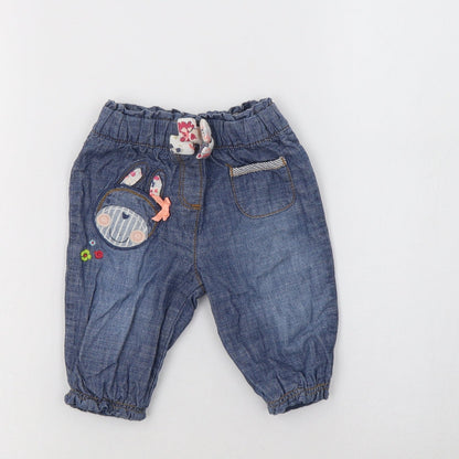 NEXT Baby Blue  Cotton Jogger Jeans Size 3-6 Months  Drawstring - Bunny