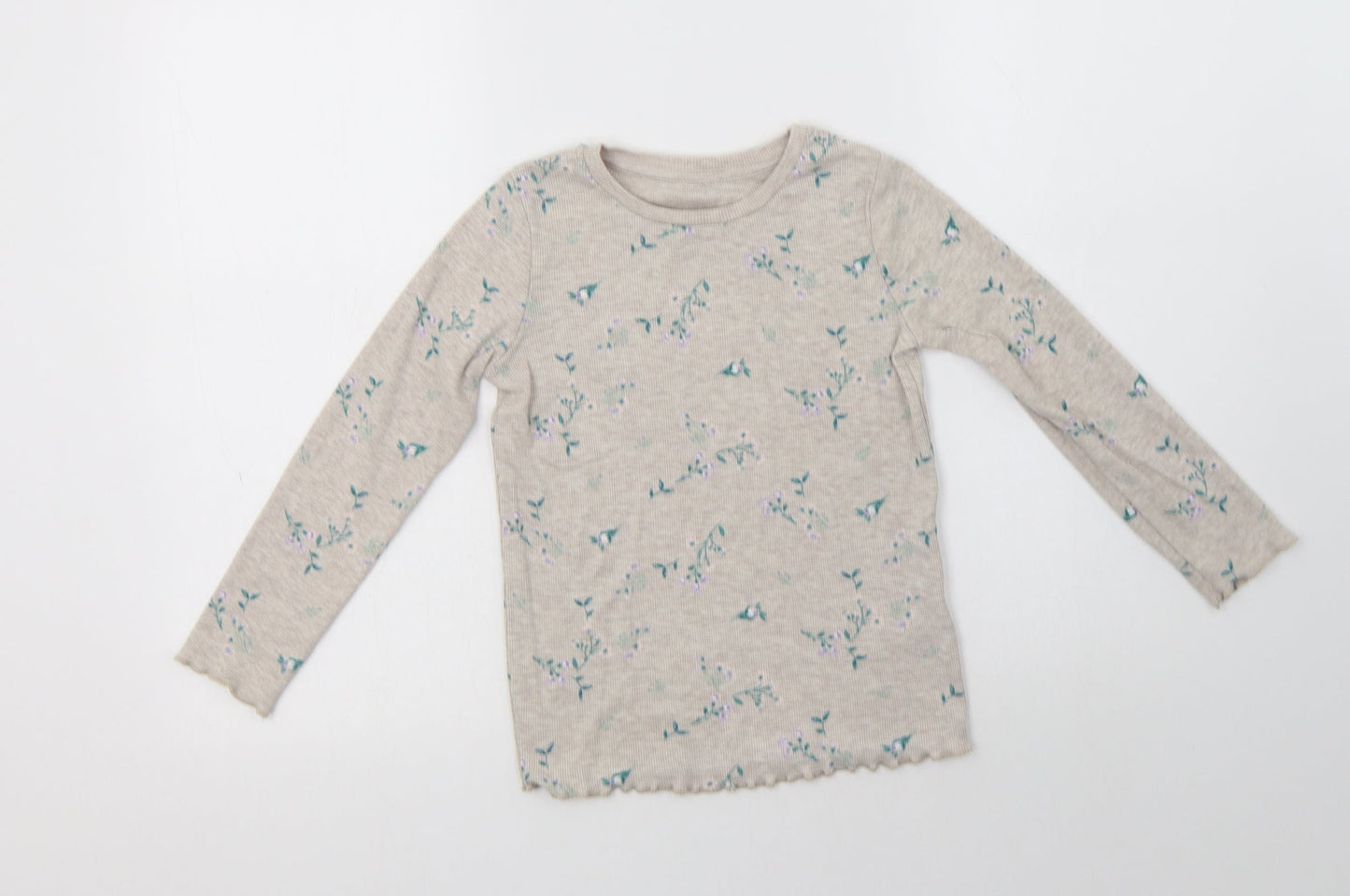 George Girls Beige Floral Cotton Top Pyjama Top Size 5-6 Years