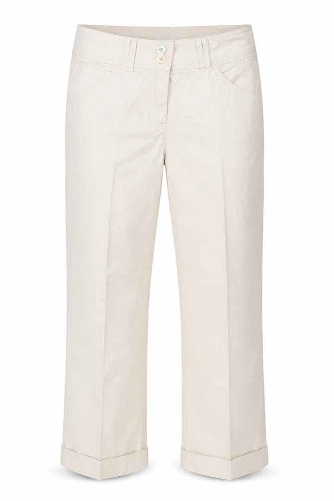 Front view of LERROS women’s beige cotton trousers, size UK 12, 24-inch leg regular