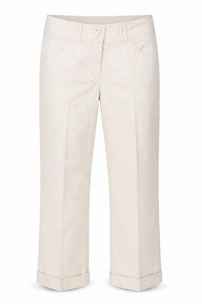 Front view of LERROS women’s beige cotton trousers, size UK 12, 24-inch leg regular