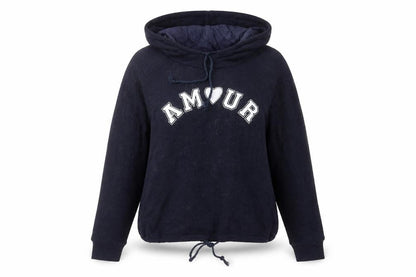 Front view of Divided women’s blue polyester pullover hoodie, size M, - amour