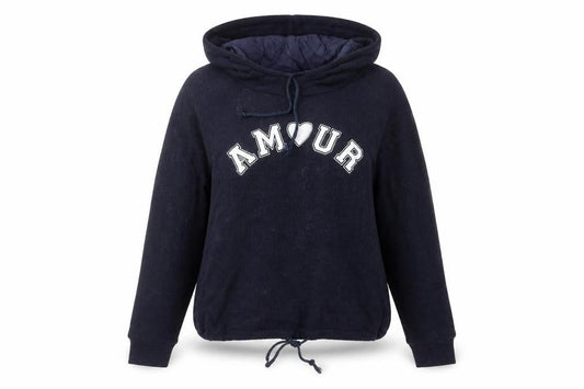 Front view of Divided women’s blue polyester pullover hoodie, size M, - amour