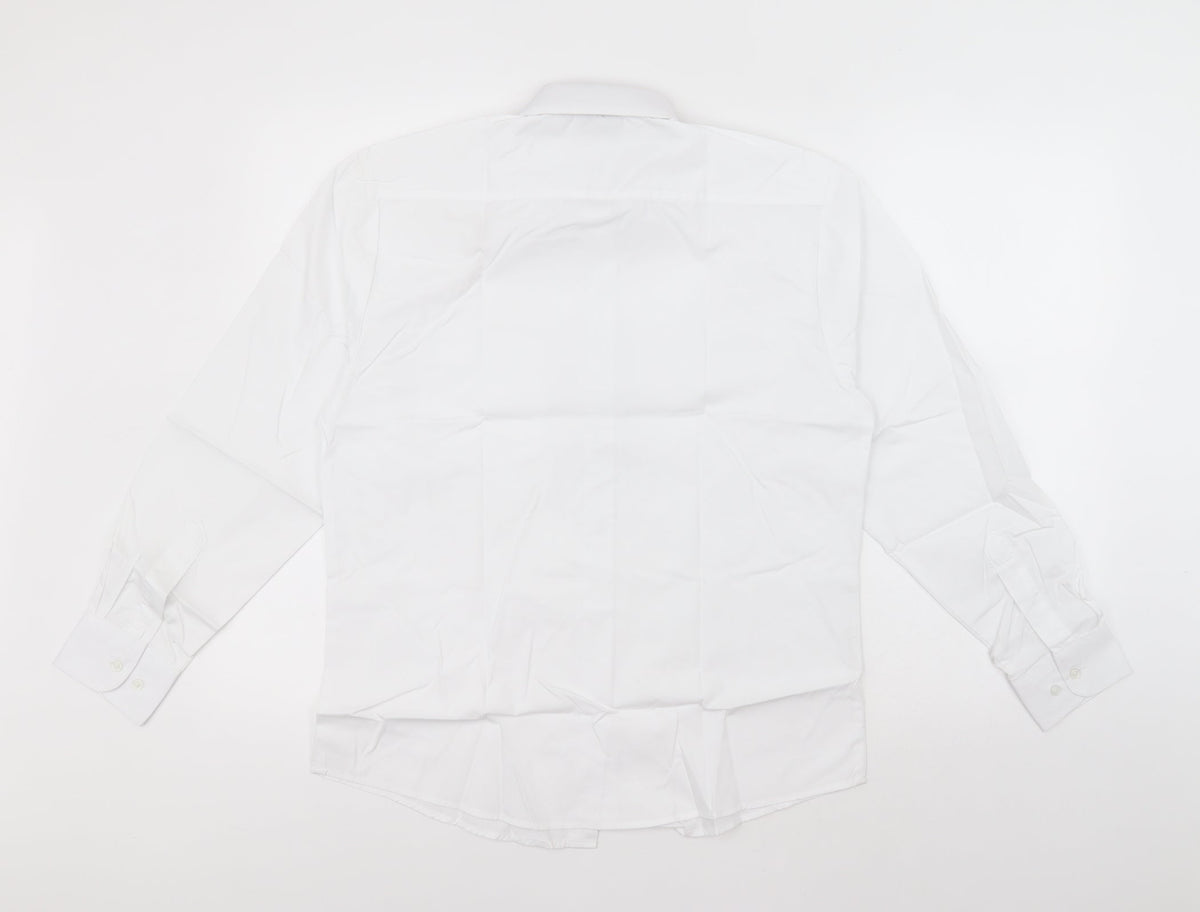 Back view of Sheldon boys’ white basic button-up collared