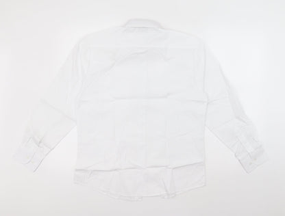 Back view of Sheldon boys’ white basic button-up collared