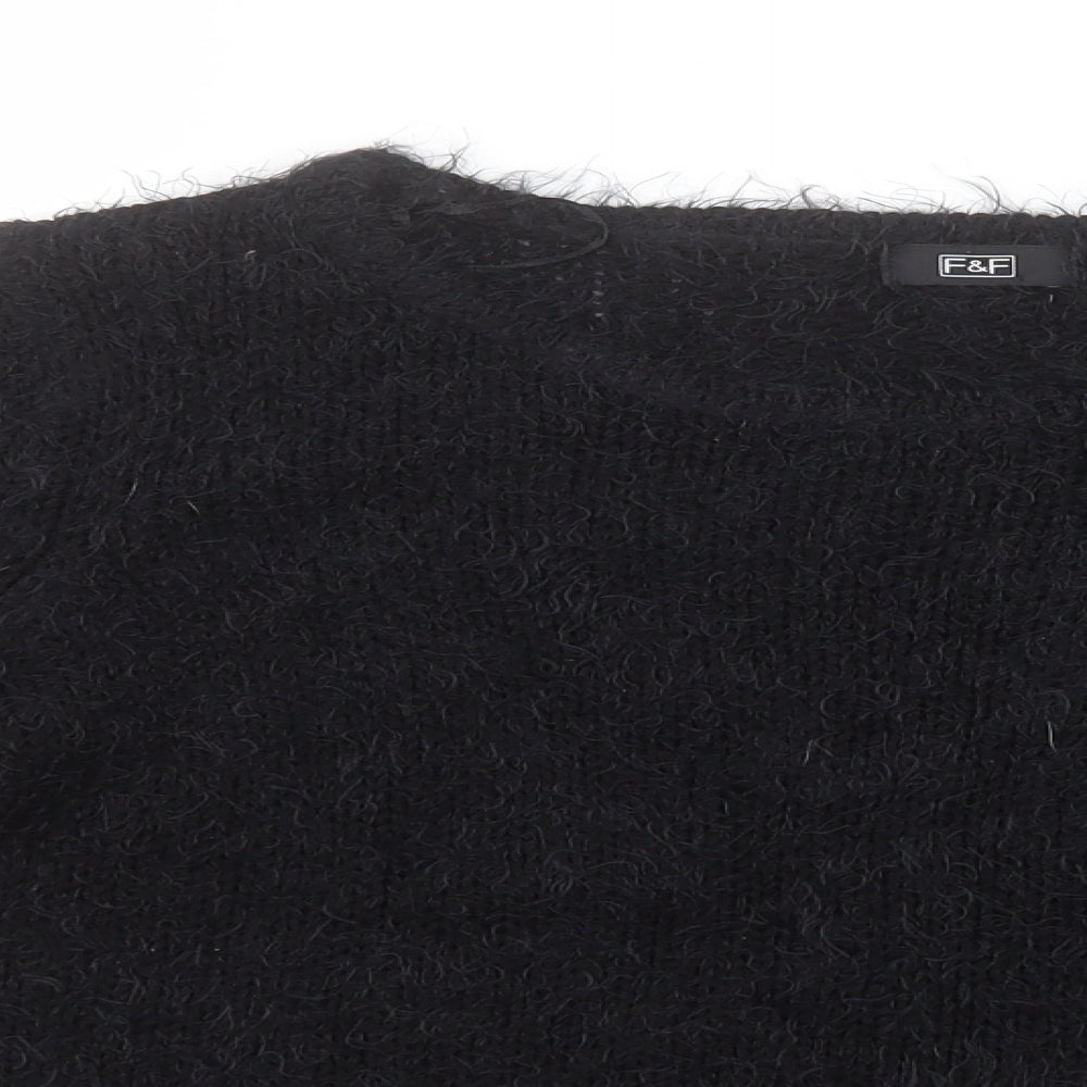F&F Womens Black Round Neck  Acrylic Pullover Jumper Size 14