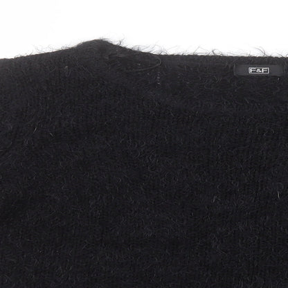 F&F Womens Black Round Neck  Acrylic Pullover Jumper Size 14