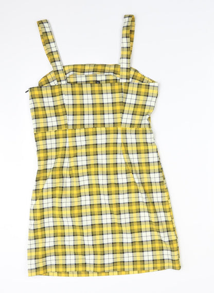 H&M Womens Yellow Check Polyester Bodycon  Size 10