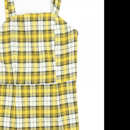 H&M Womens Yellow Check Polyester Bodycon  Size 10
