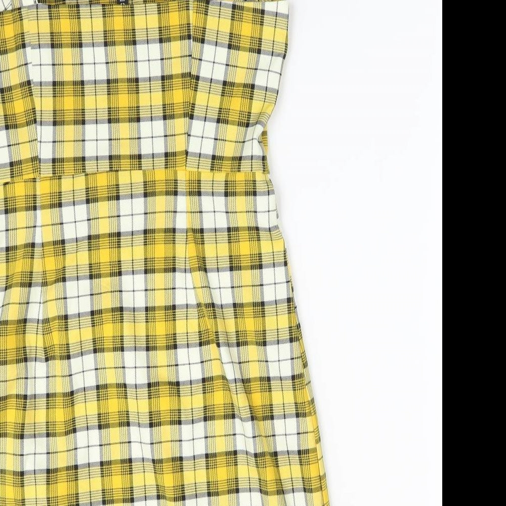 H&M Womens Yellow Check Polyester Bodycon  Size 10