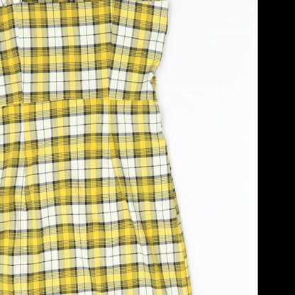 H&M Womens Yellow Check Polyester Bodycon  Size 10