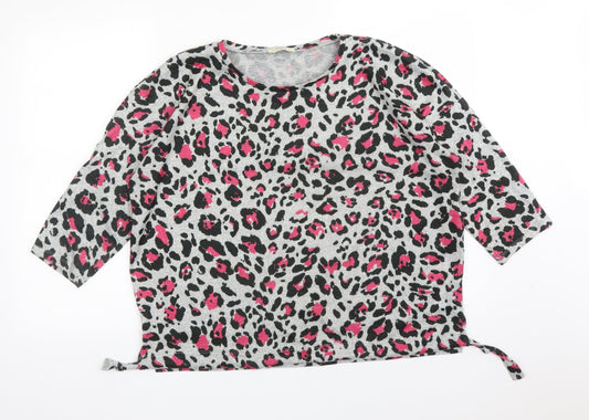 Papaya Womens Multicoloured Animal Print Polyester Basic T-Shirt Size 14 Round Neck