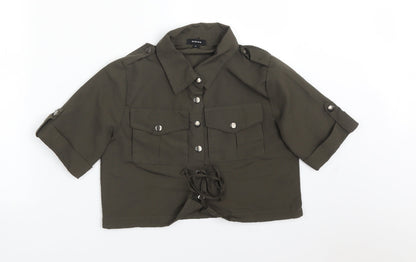 RISING Womens Green  Polyester Basic Button-Up Size S Collared