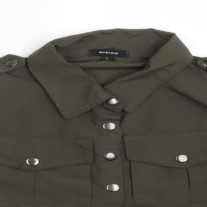 RISING Womens Green  Polyester Basic Button-Up Size S Collared