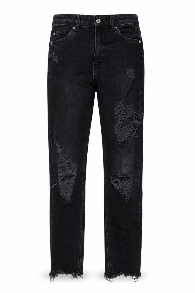 Front view of DENIM CO women’s black cotton straight jeans, size UK 6, 27-inch leg regular