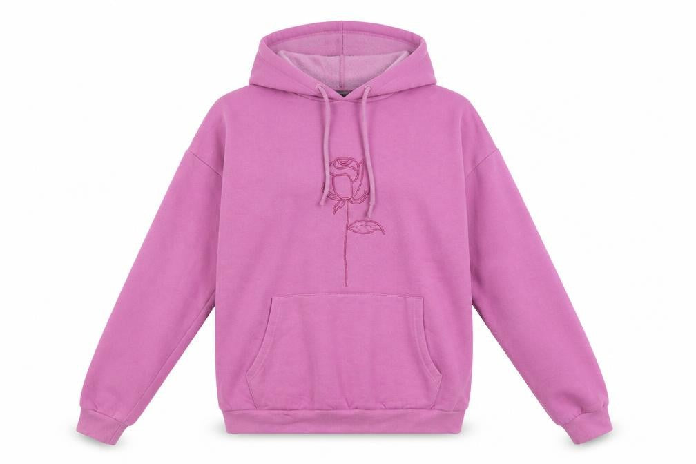 Front view of Boohoo women’s purple cotton pullover hoodie, size UK 8, - rose