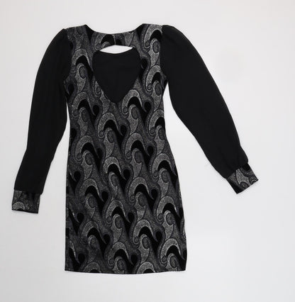 Diva Womens Black Geometric Polyester Bodycon  Size 8  Round Neck