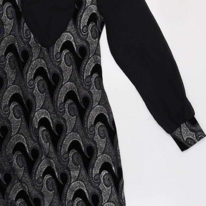 Diva Womens Black Geometric Polyester Bodycon  Size 8  Round Neck