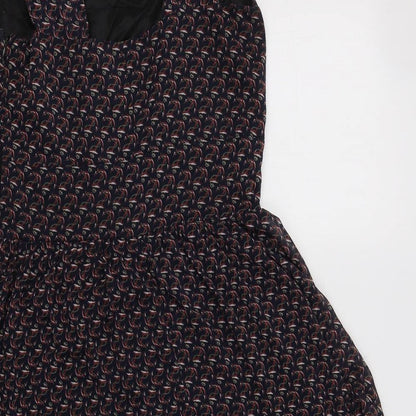 Love Womens Blue Geometric Polyester Fit & Flare  Size M  Scoop Neck Zip - Anchor Print