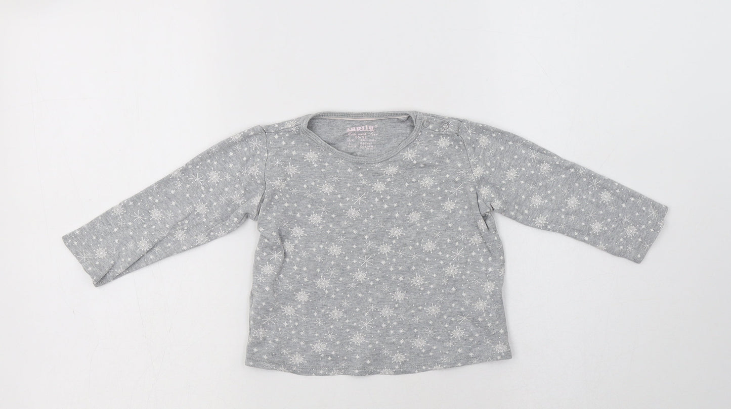 Lupilu Baby Grey Geometric Cotton Basic T-Shirt Size 12-18 Months Crew Neck  - Snowflake Print