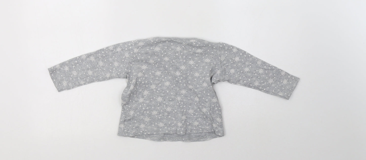 Lupilu Baby Grey Geometric Cotton Basic T-Shirt Size 12-18 Months Crew Neck  - Snowflake Print