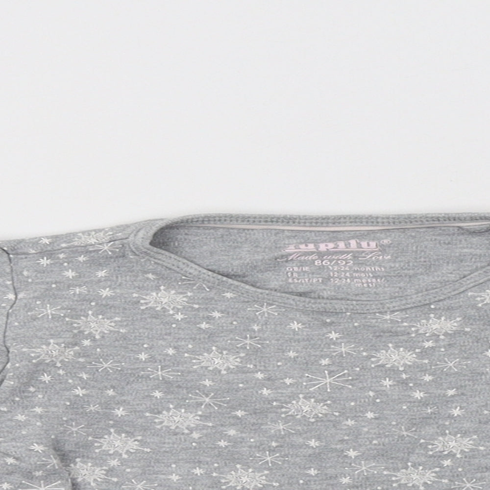 Lupilu Baby Grey Geometric Cotton Basic T-Shirt Size 12-18 Months Crew Neck  - Snowflake Print