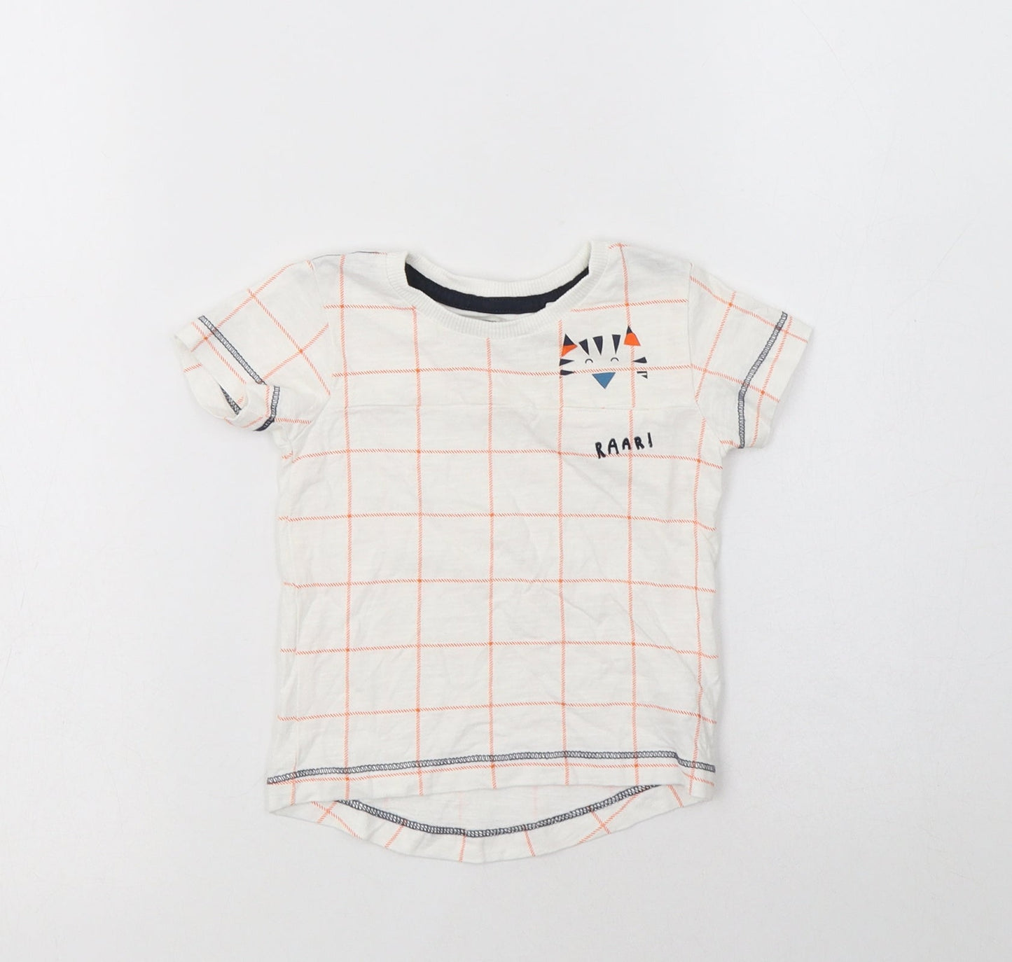NEXT Baby White Check Cotton Basic T-Shirt Size 3-6 Months Crew Neck