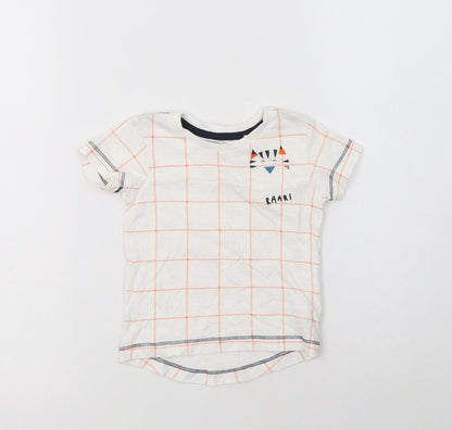 NEXT Baby White Check Cotton Basic T-Shirt Size 3-6 Months Crew Neck