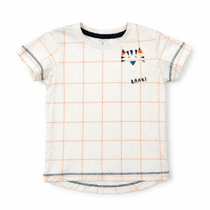 Front view of Next Baby White Check Cotton Basic T-Shirt, size 3-6, Months Crew Neck