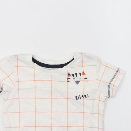 NEXT Baby White Check Cotton Basic T-Shirt Size 3-6 Months Crew Neck