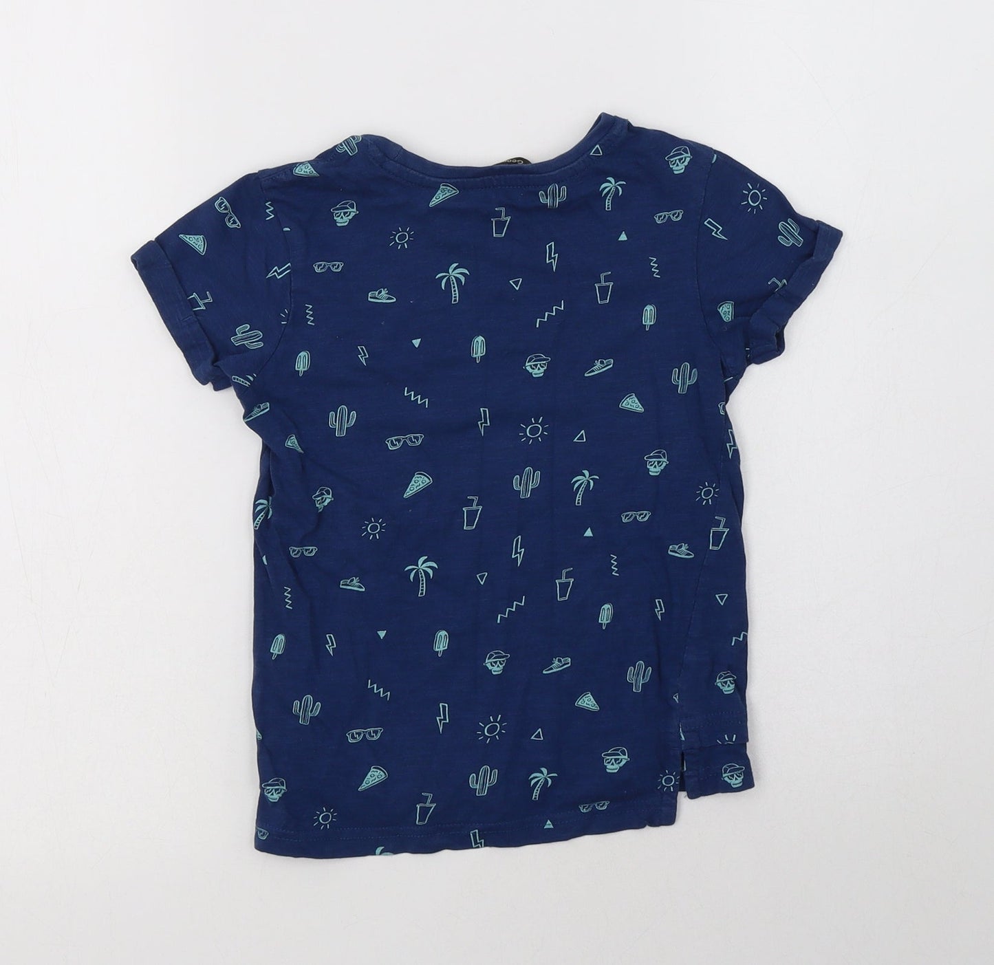 George Boys Blue Geometric Cotton Basic T-Shirt Size 4-5 Years Crew Neck
