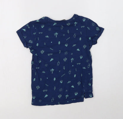 George Boys Blue Geometric Cotton Basic T-Shirt Size 4-5 Years Crew Neck