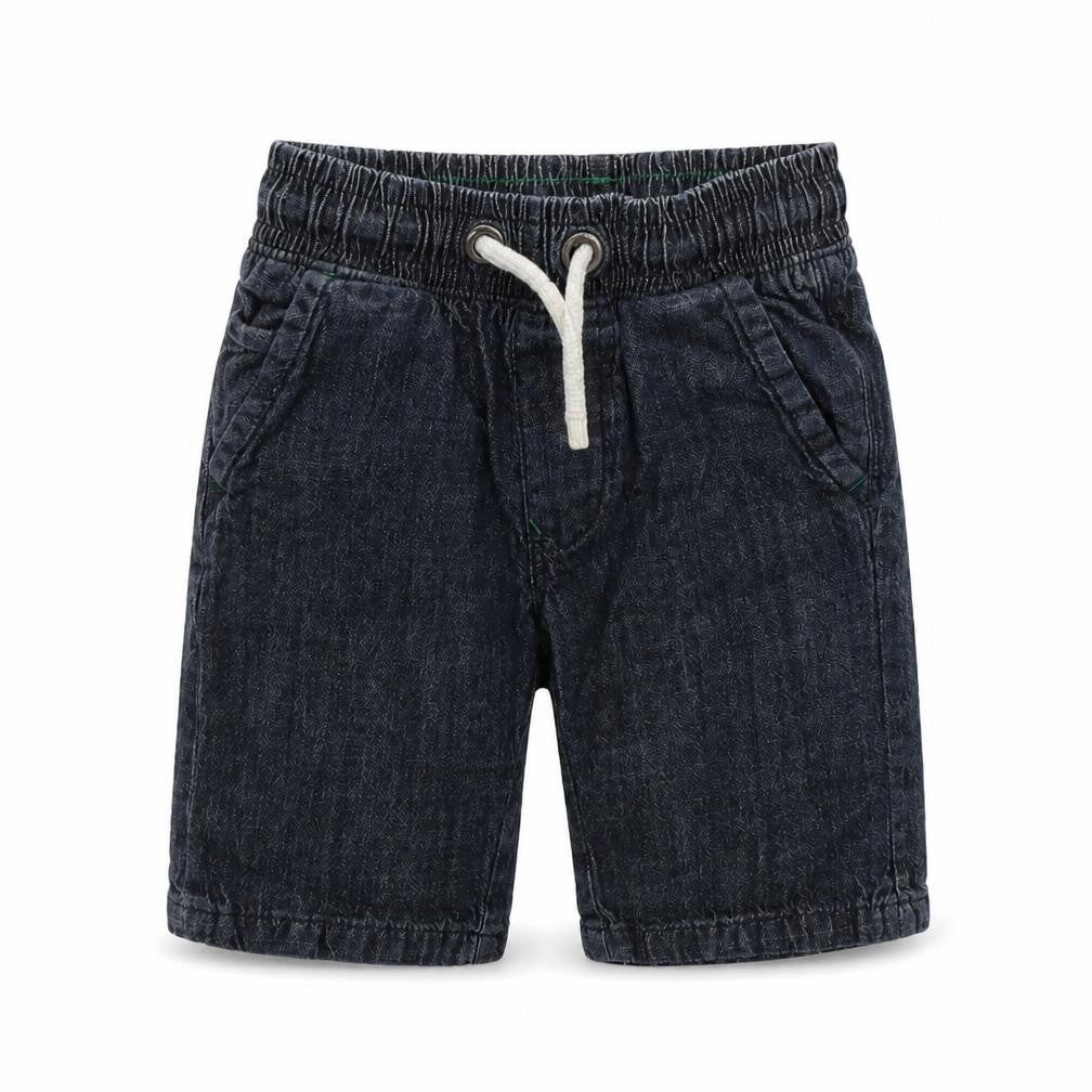 Front view of Next boys’ blue cotton bermuda shorts, size 5, years regular drawstring