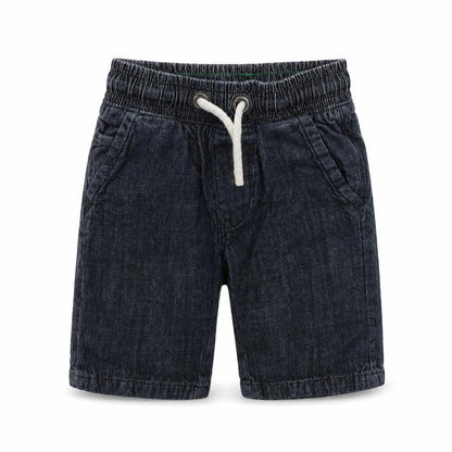 Front view of Next boys’ blue cotton bermuda shorts, size 5, years regular drawstring