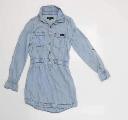 Additional front view of Tractor women’s blue lyocell basic button-up, size S, collared