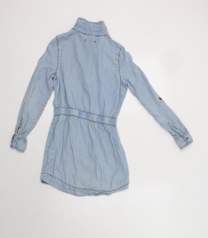 Back view of Tractor women’s blue lyocell basic button-up, size S, collared
