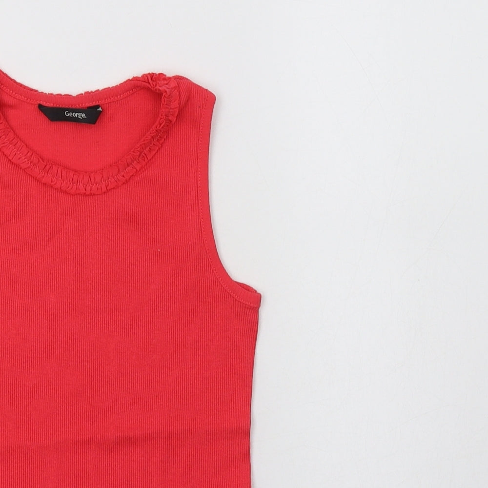 George Girls Pink  Cotton Basic Tank Size 7-8 Years Crew Neck