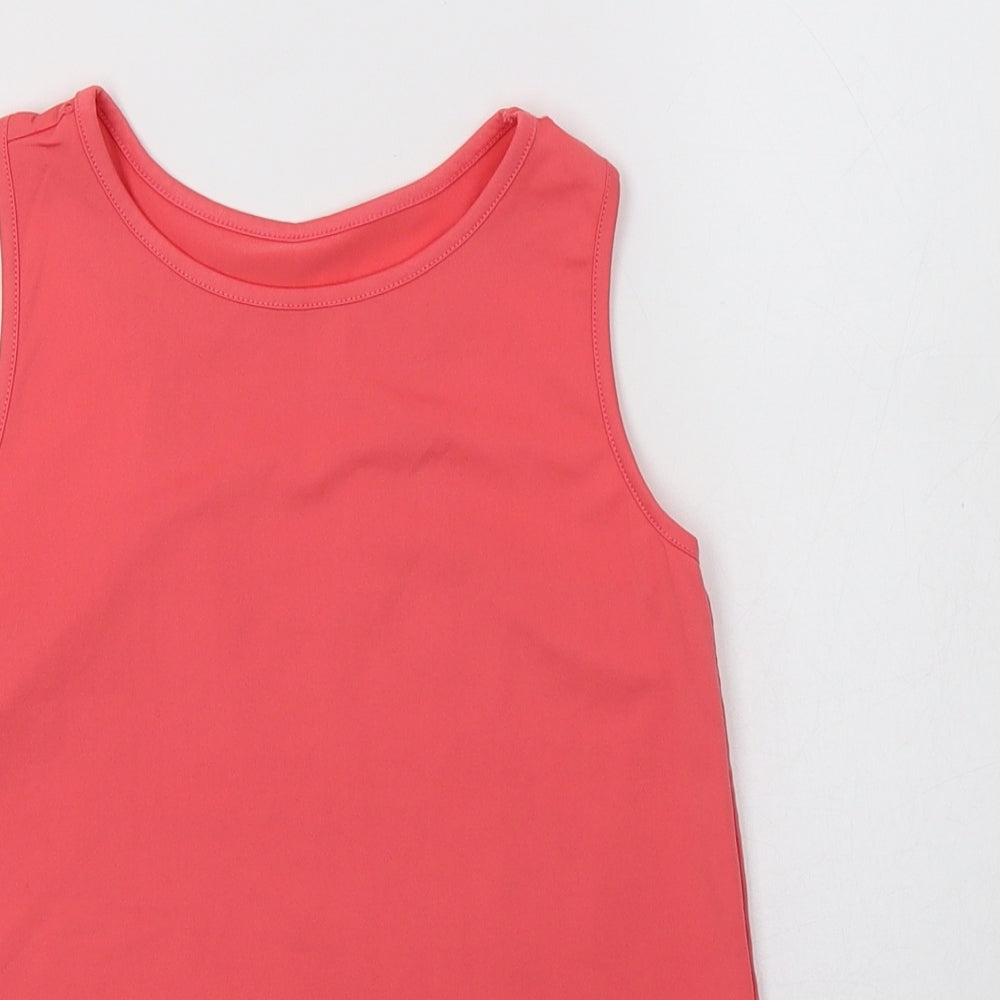 Close-up detail of George girls’ pink polyester basic tank, size 9-10, years crew neck