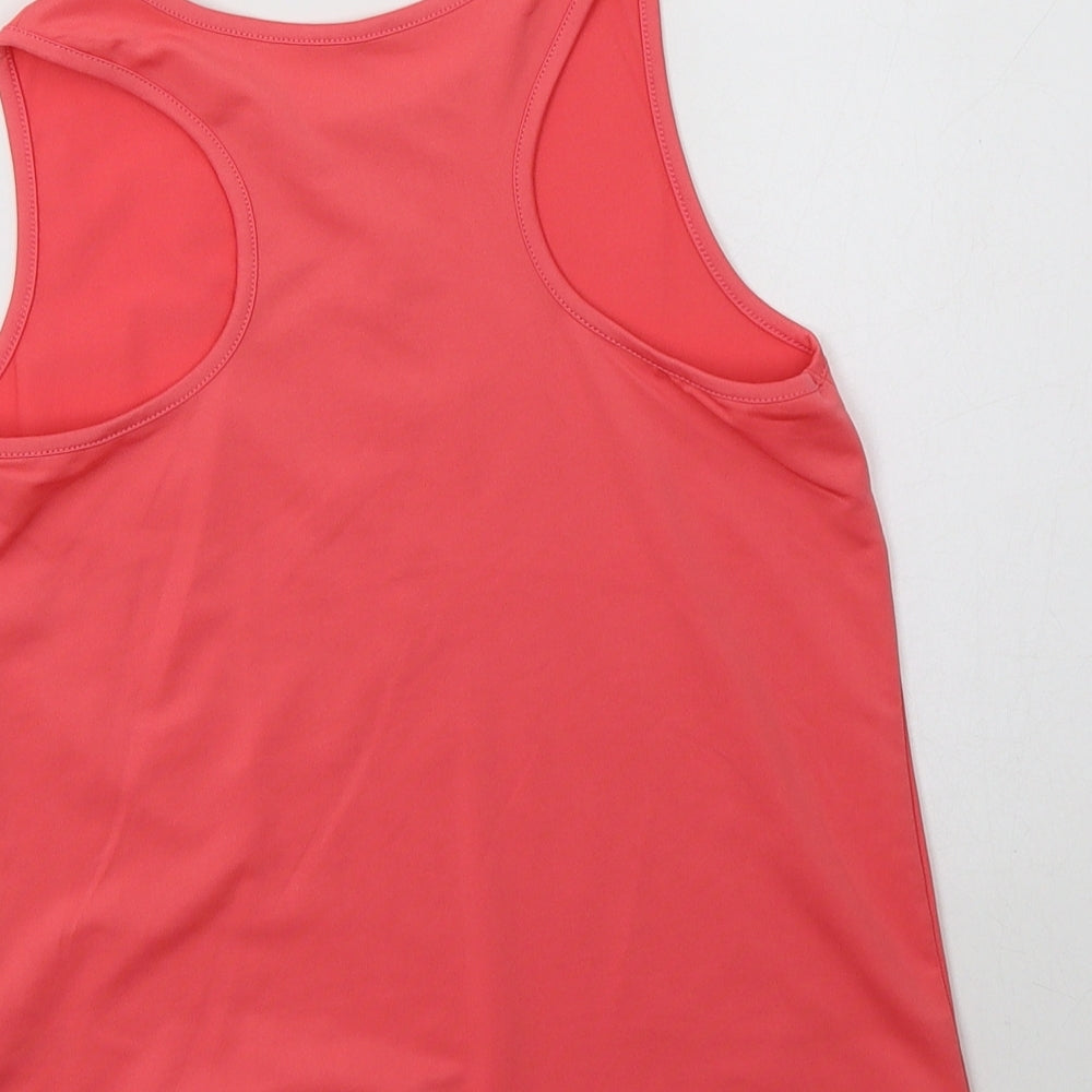 Brand and care label for George girls’ pink polyester basic tank, size 9-10, years crew neck