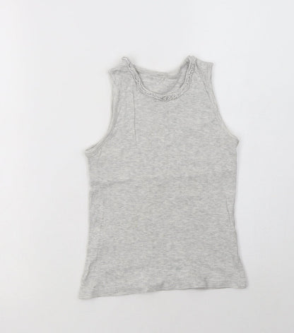 Additional front view of George girls’ grey cotton basic tank, size 7-8, years crew neck