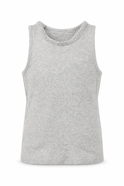 Front view of George girls’ grey cotton basic tank, size 7-8, years crew neck