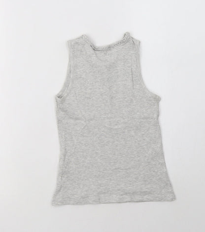 Back view of George girls’ grey cotton basic tank, size 7-8, years crew neck