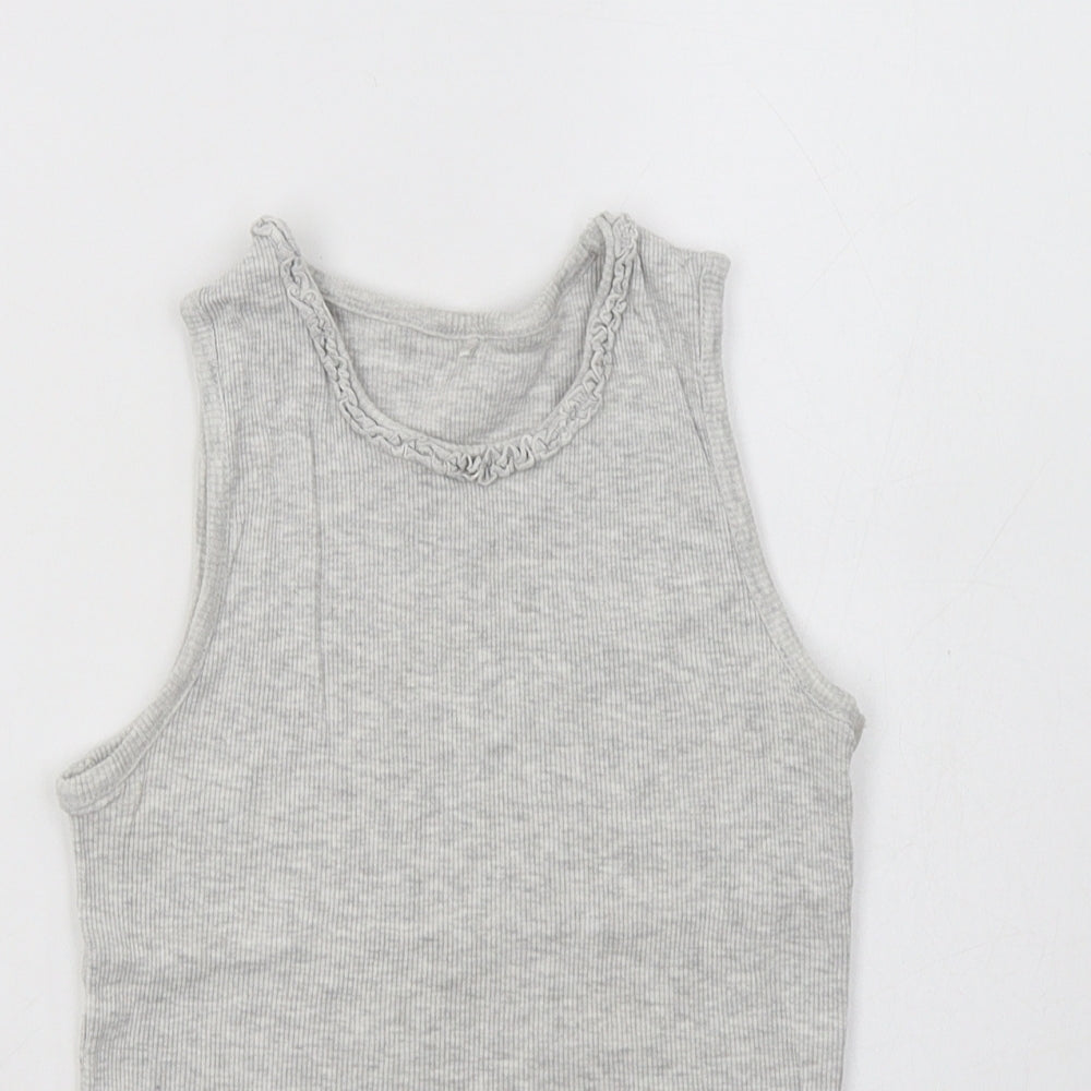Close-up detail of George girls’ grey cotton basic tank, size 7-8, years crew neck