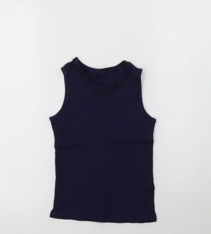 George Girls Blue  Cotton Basic Tank Size 7-8 Years Crew Neck