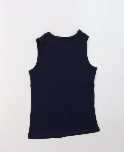 George Girls Blue  Cotton Basic Tank Size 7-8 Years Crew Neck