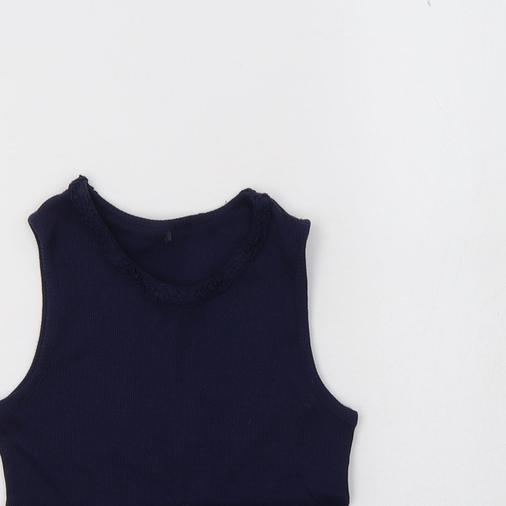 George Girls Blue  Cotton Basic Tank Size 7-8 Years Crew Neck