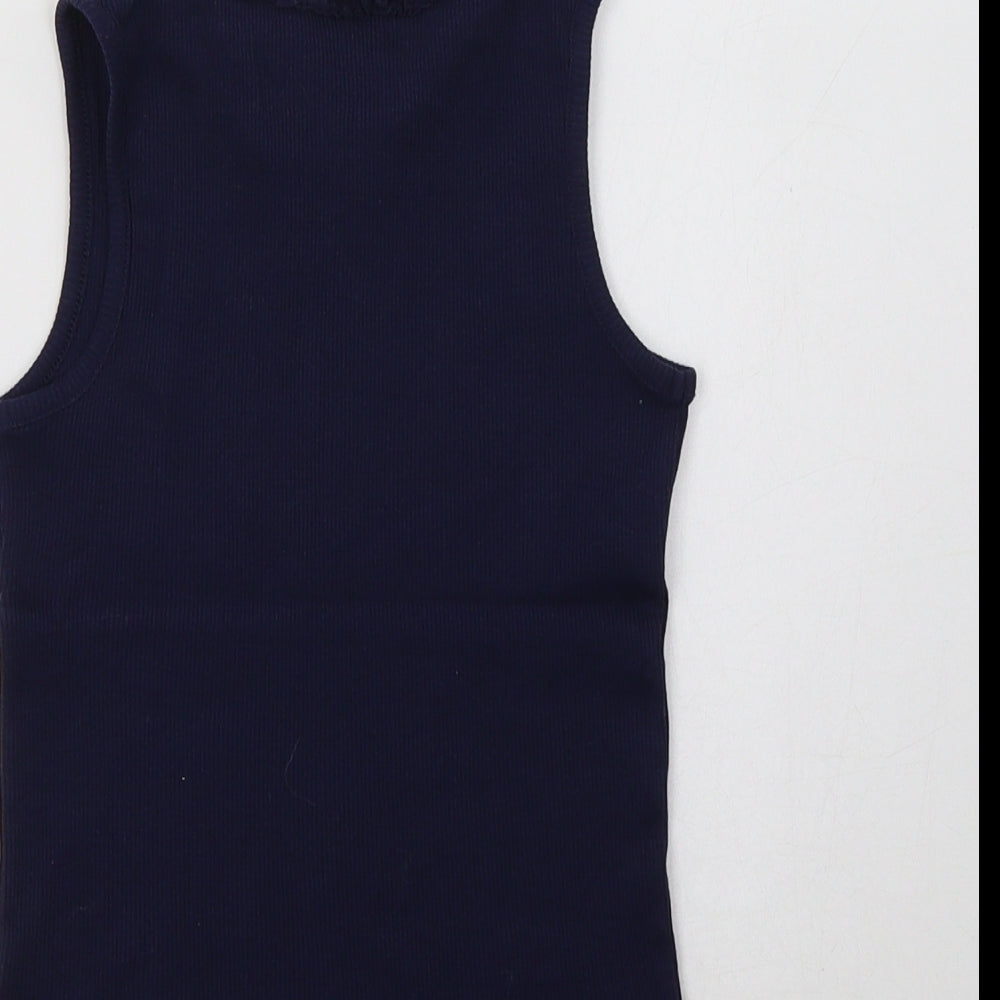 George Girls Blue  Cotton Basic Tank Size 7-8 Years Crew Neck