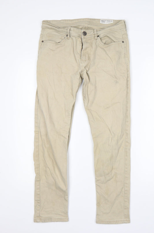 Denim Co Mens Beige  Cotton Skinny Jeans Size 32 L27 in Regular