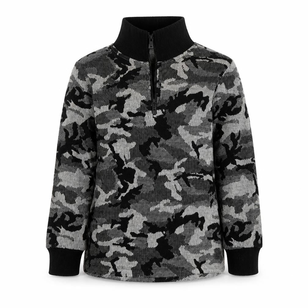 Front view of Very boys’ multicoloured camouflage viscose pullover sweatshirt, size 7, years