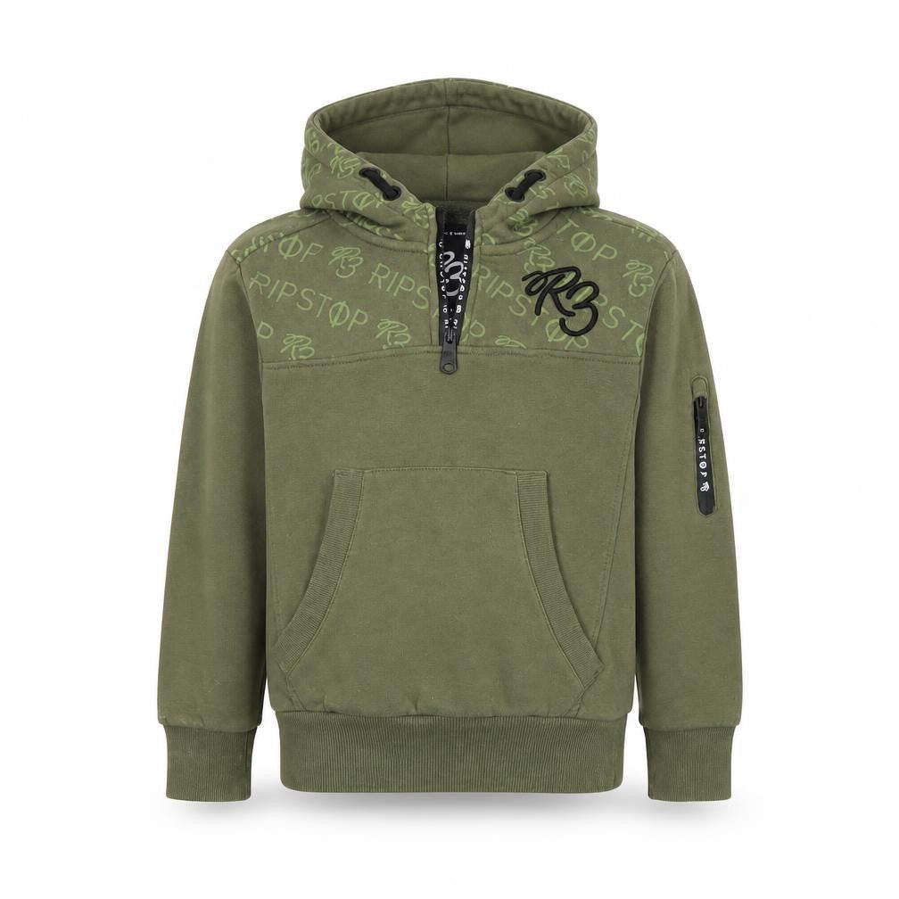 Front view of S3 boys’ green cotton pullover hoodie, size S
